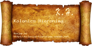 Kolonics Hieronima névjegykártya